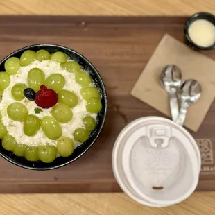 NEW! Green grape bingsoo! And caramel latte