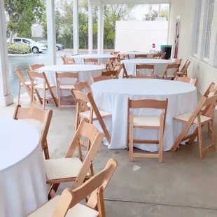 High quality table, chair, and linen rentals. Memorial location Emerson Bartlett in Redlands, Ca.