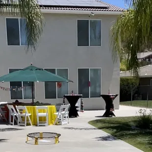 We rented a couple standing tables to be placed in front of our bar cart! They were perfect!