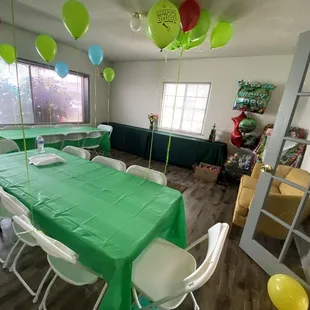 Tables, chairs and table cloth linens