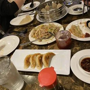 Wonton, moo shu pork, xiau long Bao, scallion pancakes. Sorry I didn&apos;t get a picture of the egg rolls and the walnut shrimp.
