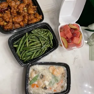 We got to go Orange Chicken , string beans and shrimp with lobster sauce for our children and they said they were the best they&apos;ve eaten .