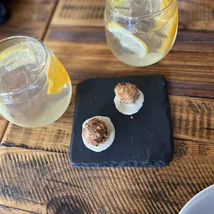 Amuse BUCHE of rice balls and our sangria