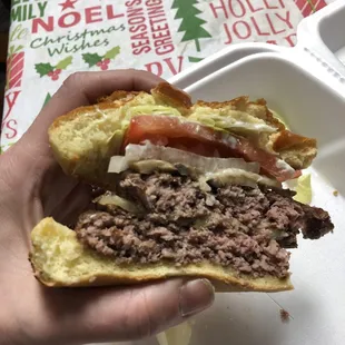 Huge mushroom Swiss burger