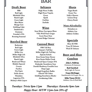 Bar Menu