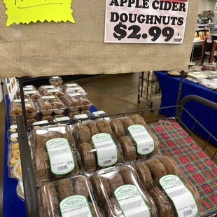 a display of apple cider doughnuts