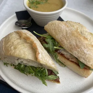 Brisket sandwich and Thai cabbage soup