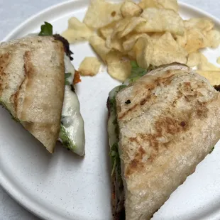 brisket sandwich with chips