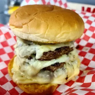 Double mushroom Swiss burger