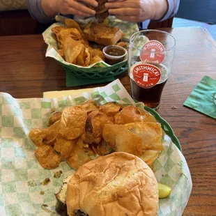 Brunch Burger and Pot Roast sandwich with Homemade chips.