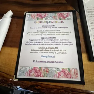 Menu all day brunch on Sunday