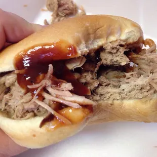 Nicely done. Dry and not fatty! Hats off to the BBQ chef!