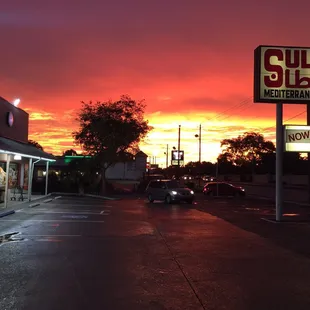 the sun setting in the background