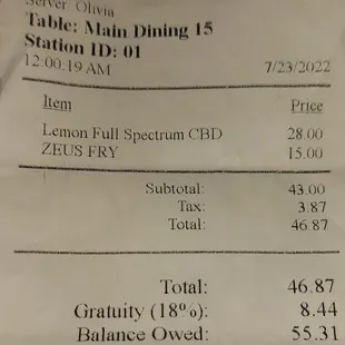 This is my bill and also a description of what happened