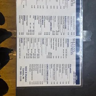 a menu on a table