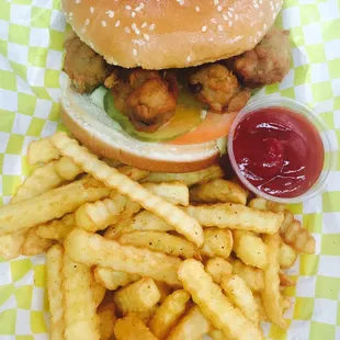 a burger and fries