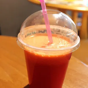 The fresh juice consisted of apple, orange, carrot and beetroot.