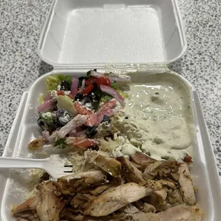 SHAWARMA (chicken) - Regular Shawarma with Greek salad and green taziki sauce