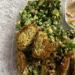 Falafel from sultans is typically bright green and herbaceous. If you know you know