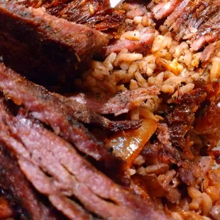 Lamb shawarma and lentils and rice