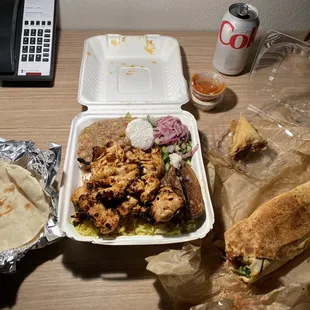 Chicken Kabob Plate, Baklava and Chicken Gyro.
