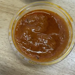 House hot sauce. Spicy and really good.