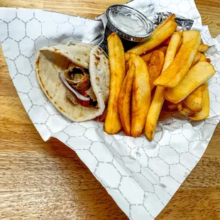 Gyro with Seasoned Fries.