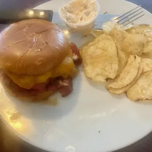 BBQ pastrami with chips and beer cheese dip