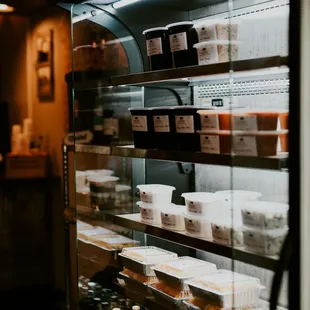 shelves of food in a store