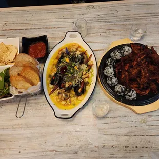 gambas and spicy chicken feet with rice ball