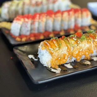 Dragon Roll with the Cheeto roll and the Baby roll in the background.