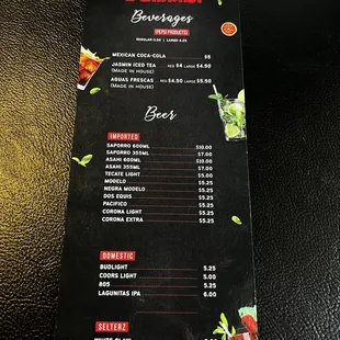 Drinks menu