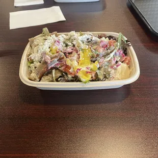 Salad bowl with Gyro meat.