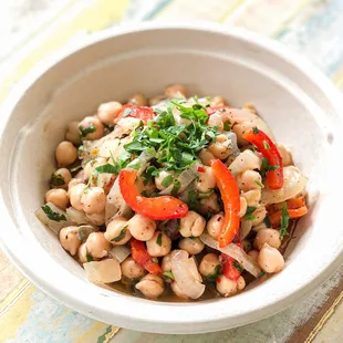 Chickpea Salad - Chickpea with roasted onions, red bell peppers, sun-dried tomato