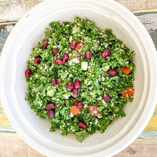 Tabouli - Bulgur, green onion, curly parsley, tomato, cucumber, pomegranate