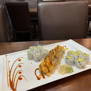 Sushi :   California, Mango Avocado &amp; Godzilla Roll