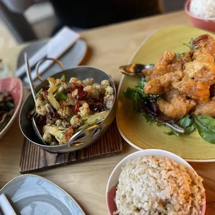 Brown Rice (p) Spicy Cauliflower Duck Yolk Breaded Crispy Shrimp