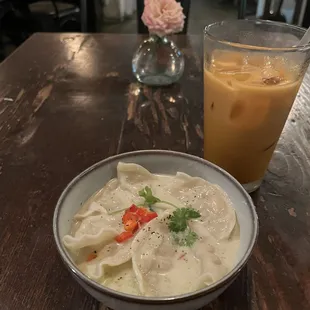 Thai Steamed Dumpling with Curry Sauce and Thai Ice Tea