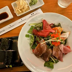 Sashimi Salad and Blue Crab Hand Roll