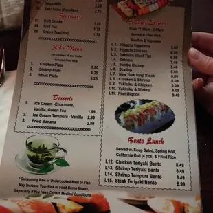 a menu for a sushi restaurant