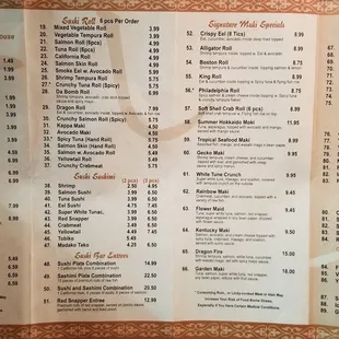 Inside of Takeout Menu