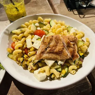 Summer pasta salad added chicken