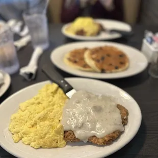 Chicken fried steak/gravy, sub more eggs for the hash browns