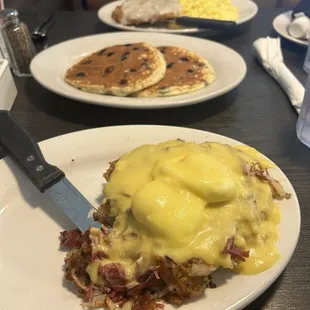 Irish eggs Benedict, blueberry pancakes, chicken fried steak