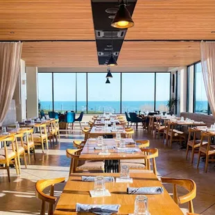 a view of the ocean from a restaurant