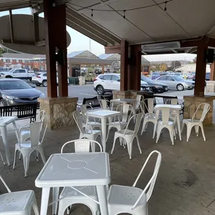 tables and chairs outside