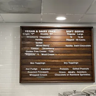 a menu on the wall