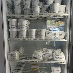 Ice cream pints and sandwiches