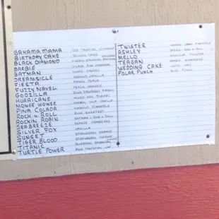 a menu on the wall of a restaurant