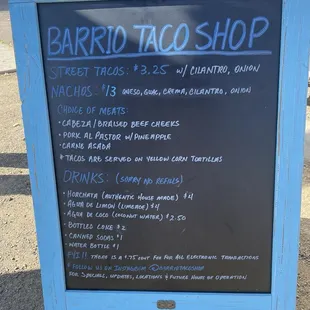 Barrio Taco Shop Menu